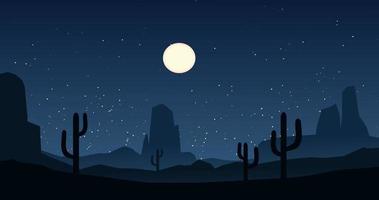 Beautiful soothing night over desert with moon and stars. Vector nature landscape