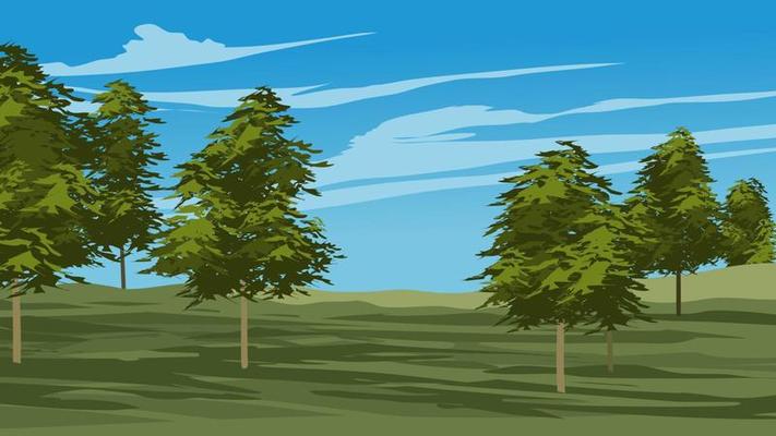 Forest and meadow landscape illustration. Vector scenery illustration