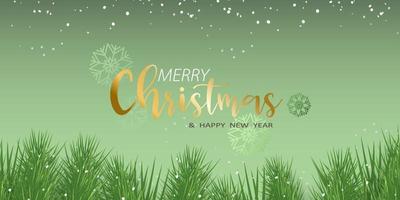 Merry Christmas and Happy New Year. xmas background, banner, frame, header, cover background or greeting card design. green color. vector