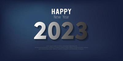 Happy New Year 2023. metal number and text on blue gradient background. vector