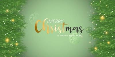 Merry Christmas and Happy New Year. xmas background, banner, frame, header, cover background or greeting card design. green color. vector