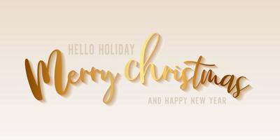 MERRY CHRISTMAS gold text with shadow on white background. vector