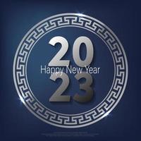 Happy Chinese new year 2023. metal number text with circle frame on blue gradient background. vector