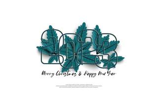 Happy New Year 2023 and merry christmas day. Design number outline on group of blue leaves on white background. vector