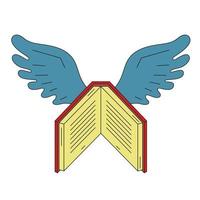 The book is flying in the air on bird wings. vector