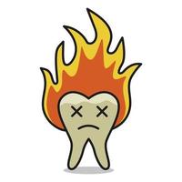 Tooth on fire is a symbol of severe toothache. vector