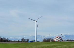 Wind turbines on sunny morning photo