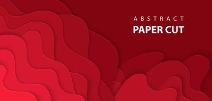Vector background with deep red color paper cut shapes. 3D abstract Christmas paper art style, design layout for business presentations, flyers, posters, prints, decoration, cards, brochure cover.