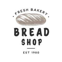 Vintage style bakery shop label, badge, emblem, logo. Monochrome vector graphic art with engraved design element loaf of bread. Hand drawn graphic on white background.