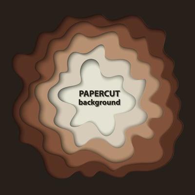 Vector background with brown paper cut shapes. 3D abstract paper art style, design layout for business presentations, flyers, posters, prints, decoration, cards, brochure cover.