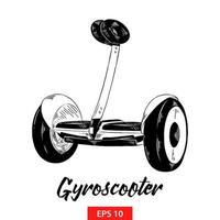 Vector engraved style illustration for posters, decoration and print. Hand drawn sketch of gyroscooter in black isolated on white background. Detailed vintage etching style drawing.