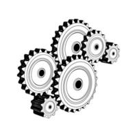 Vector engraved style illustration for posters, decoration and print. Hand drawn sketch of mechanical gears in black isolated on white background. Detailed vintage etching style drawing.