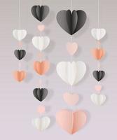 Vector paper cut hearts garland decoration card