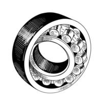 Vector engraved style illustration for posters, decoration and print. Hand drawn sketch of metal bearing in black isolated on white background. Detailed vintage etching style drawing.