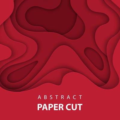 Vector background with deep red color paper cut shapes. 3D abstract Christmas paper art style, design layout for business presentations, flyers, posters, prints, decoration, cards, brochure cover.
