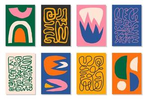 Set of 8 Matisse inspired wall art posters, brochure, flyer templates, contemporary collage. Organic line abstract pattern, hand drawn design, simple wallpaper. Dynamic shapes graphic vintage vector