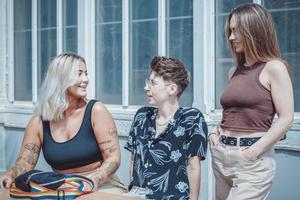 LGBT woman smiling and having fun in the park. photo