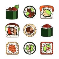 Various sushi doodle set isolated on a white background. vector