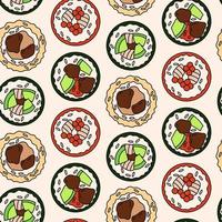 Seamless pattern with various sushi on light background. vector