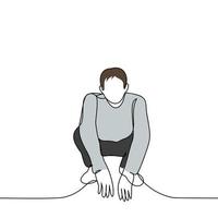 man sitting squatting - one line drawing vector, a young man sitting on the street vector