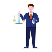 Person with book and justice scale showing concept of lawyer vector