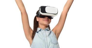 Young woman in virtual reality VR glasses. photo
