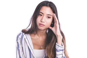 female model expressing terrible headaches photo