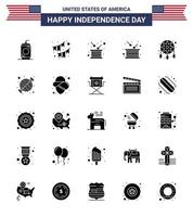 Happy Independence Day USA Pack of 25 Creative Solid Glyph of western decoration garland adornment independence Editable USA Day Vector Design Elements