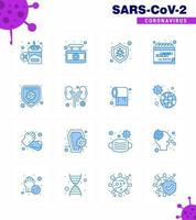 Coronavirus Prevention Set Icons 16 Blue icon such as bacteria schedule bacteria quarantine date viral coronavirus 2019nov disease Vector Design Elements