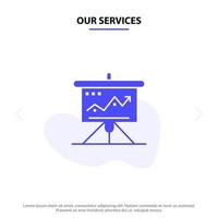 Our Services Chart Business Challenge Marketing Solution Success Tactics Solid Glyph Icon Web card Template vector