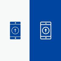 Application Mobile Mobile Application Smartphone Sent Line and Glyph Solid icon Blue banner Line and Glyph Solid icon Blue banner vector