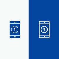 Application Mobile Mobile Application Smartphone Sent Line and Glyph Solid icon Blue banner Line and Glyph Solid icon Blue banner vector