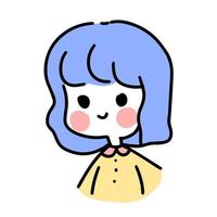 Hand drawn portrait of smiling girl with blue hair vector