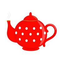 Red teapot with hot tea. Vector image. Icon