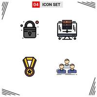 Universal Icon Symbols Group of 4 Modern Filledline Flat Colors of closed medal computer server employee Editable Vector Design Elements