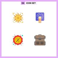 Mobile Interface Flat Icon Set of 4 Pictograms of flower tag finger screen backpack Editable Vector Design Elements