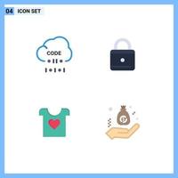 User Interface Pack of 4 Basic Flat Icons of cloud love development lock wedding Editable Vector Design Elements