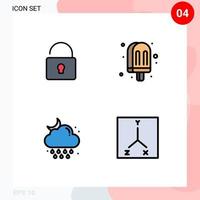 User Interface Pack of 4 Basic Filledline Flat Colors of unlock rain drink meal moon Editable Vector Design Elements