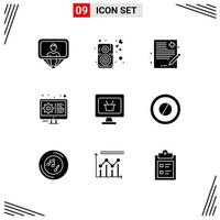 Group of 9 Modern Solid Glyphs Set for business settings doctor gear coding Editable Vector Design Elements