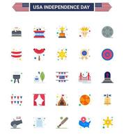 conjunto de 25 iconos del día de los ee.uu. símbolos americanos signos del día de la independencia para el juego de premios de video de comida acción de gracias elementos de diseño vectorial editables del día de los ee.uu. vector