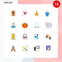paquete de 16 signos y símbolos de colores planos modernos para medios de impresión web, como el administrador de grados de matraz humano, paquete editable de avatar de elementos creativos de diseño de vectores