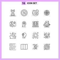 User Interface Pack of 16 Basic Outlines of position navigation clock location time Editable Vector Design Elements