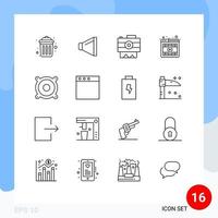 Mobile Interface Outline Set of 16 Pictograms of speaker devices photography online player Editable Vector Design Elements