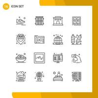 16 Thematic Vector Outlines and Editable Symbols of library building warm construction home Editable Vector Design Elements