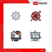 Set of 4 Modern UI Icons Symbols Signs for clock summer timepiece work monitor Editable Vector Design Elements