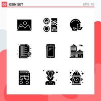 Collection of 9 Vector Icons in solid style Modern Glyph Symbols for Web and Mobile Solid Icon Sign Isolated on White Background 9 Icons Creative Black Icon vector background