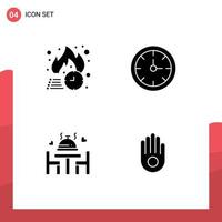 4 conjunto de glifos sólidos universales para aplicaciones web y móviles cena de entrega gratuita reloj caliente boda elementos de diseño vectorial editables vector