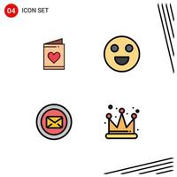 Filledline Flat Color Pack of 4 Universal Symbols of card support heart happy typing Editable Vector Design Elements