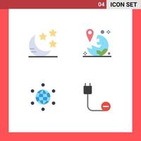 Set of 4 Vector Flat Icons on Grid for crescent globe gps marker computers Editable Vector Design Elements