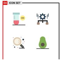 Group of 4 Flat Icons Signs and Symbols for minus search configuration setting avocado Editable Vector Design Elements